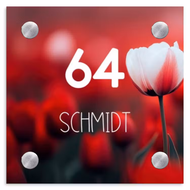 Rode tulpen - Modern Naambord Vierkant klein -3d