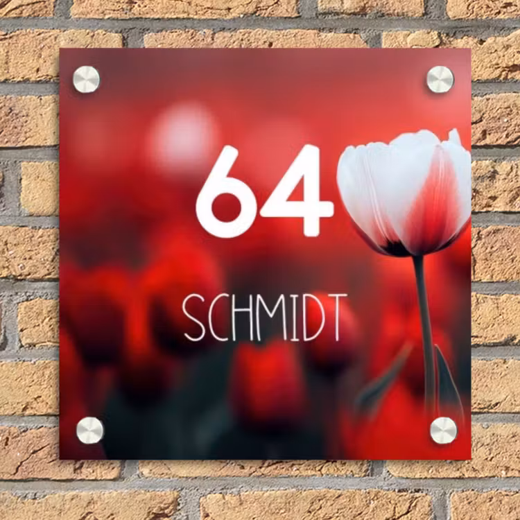 Rode tulpen - Modern Naambord Vierkant klein -sfeer1