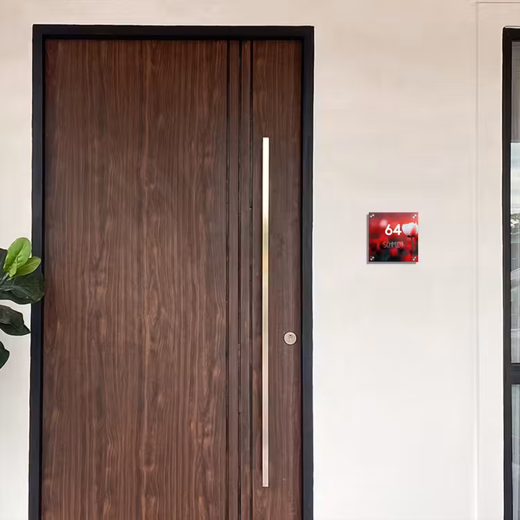 Rode tulpen - Modern Naambord Vierkant klein -sfeer10-XS