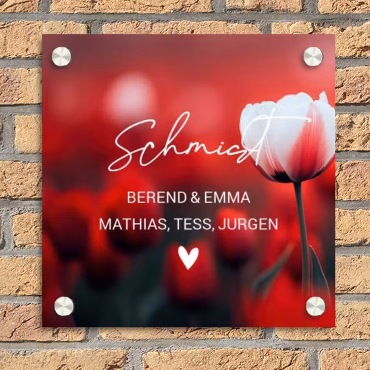 Rode tulpen - Sierlijk Naambord Vierkant klein -sfeer1