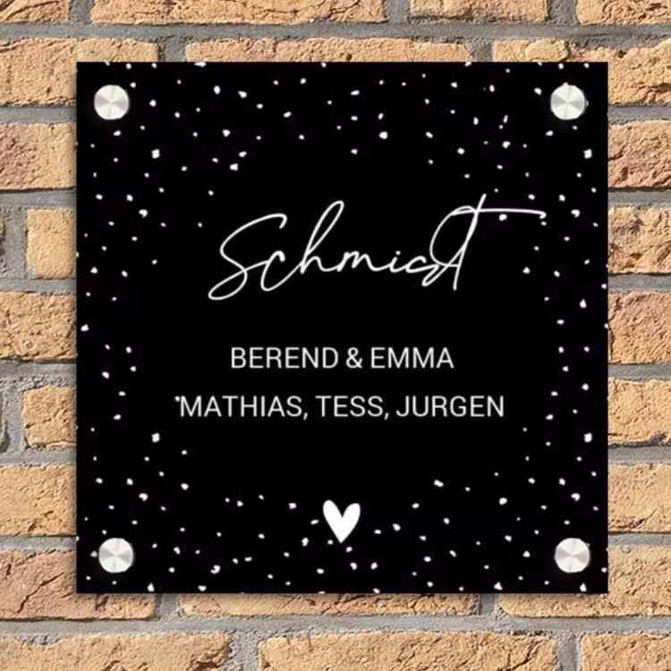 Zwart met stippen - Sierlijk Naambord Vierkant klein -sfeer1