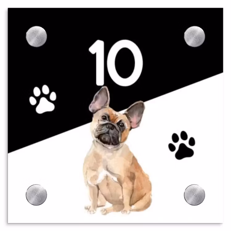 Zwart wit - Huisdier - Franse bulldog Naambord Vierkant klein -3d