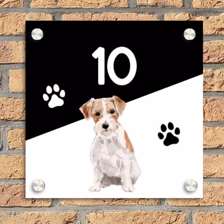 Zwart wit - Huisdier - Jack Russel Naambord Vierkant klein -sfeer1