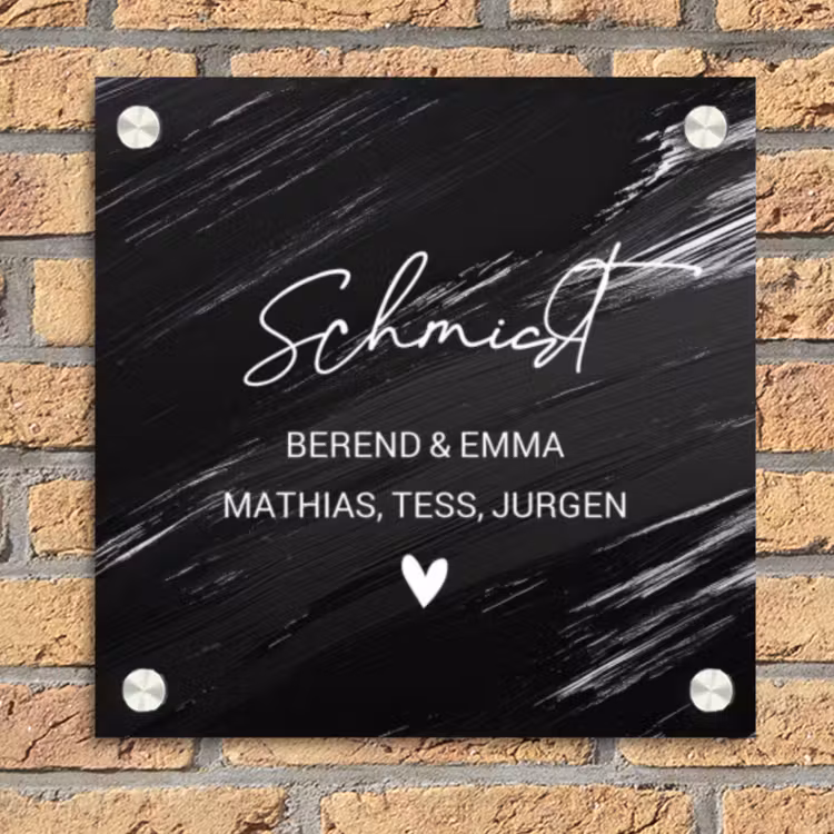 Zwart verftextuur - Sierlijk Naambord Vierkant klein -sfeer1