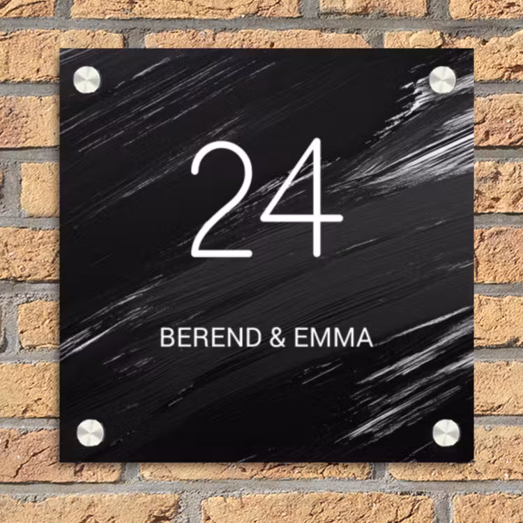 Zwart verftextuur - Klassiek Naambord Vierkant klein -sfeer1