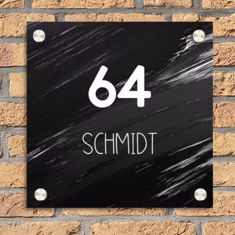 Zwart verftextuur - Modern Naambord Vierkant klein -sfeer1