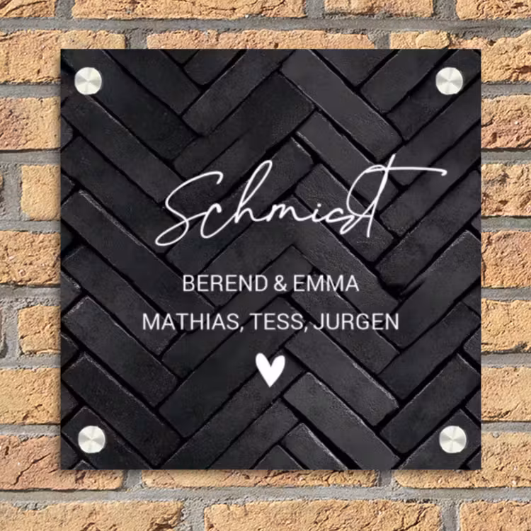 Zwarte tegels - Sierlijk Naambord Vierkant klein -sfeer1