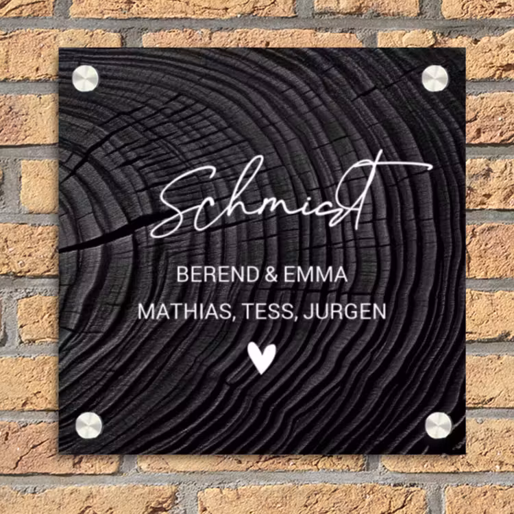 Zwarte houten nerf - Sierlijk Naambord Vierkant klein -sfeer1