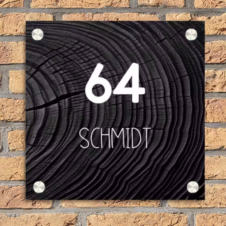 Zwarte houten nerf - Modern Naambord Vierkant klein -sfeer1