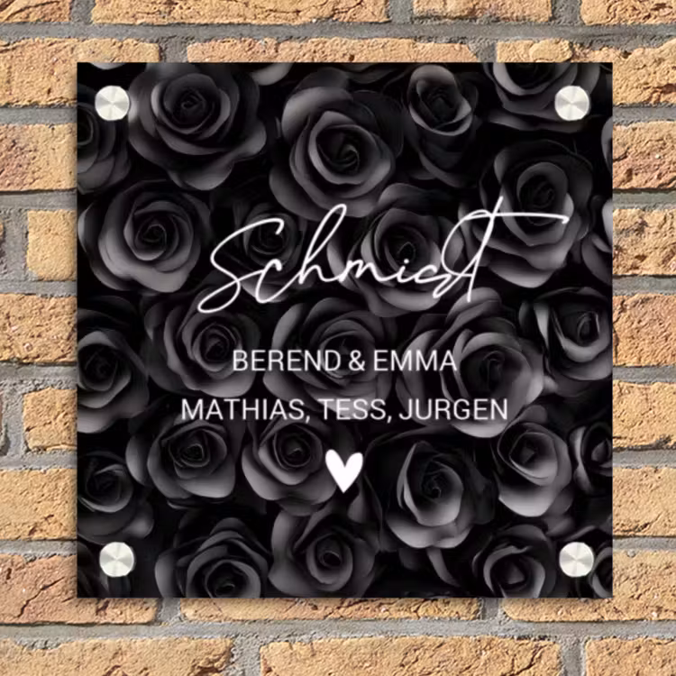 Zwarte rozen - Sierlijk Naambord Vierkant klein -sfeer1