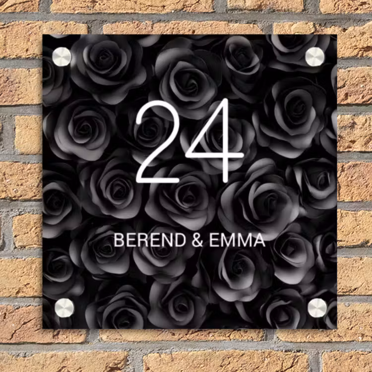 Zwarte rozen - Klassiek Naambord Vierkant klein -sfeer1
