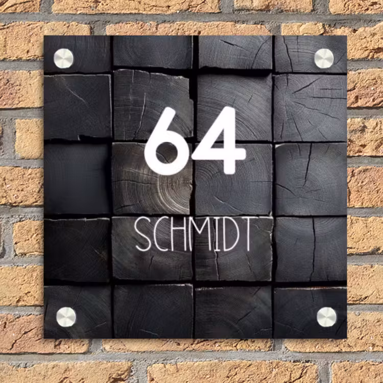 Zwarte houtblokken - Modern Naambord Vierkant klein -sfeer1