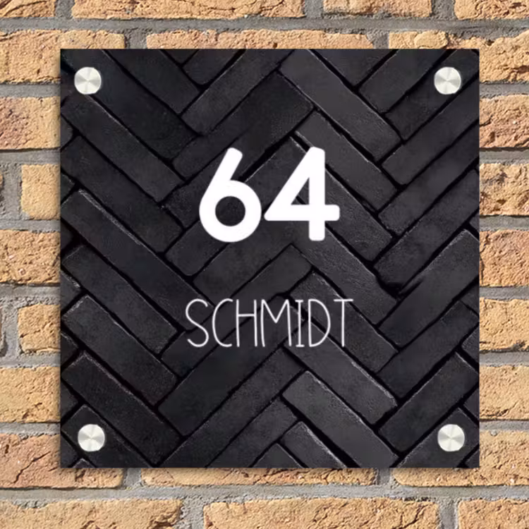 Zwarte stenen - Modern Naambord Vierkant klein -sfeer1