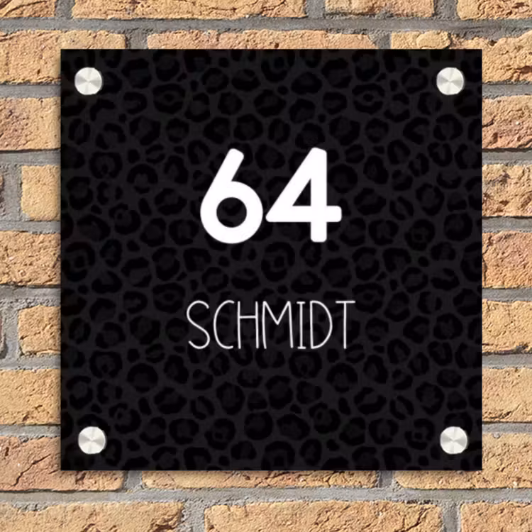 Zwart panterprint - Modern Naambord Vierkant klein -sfeer1