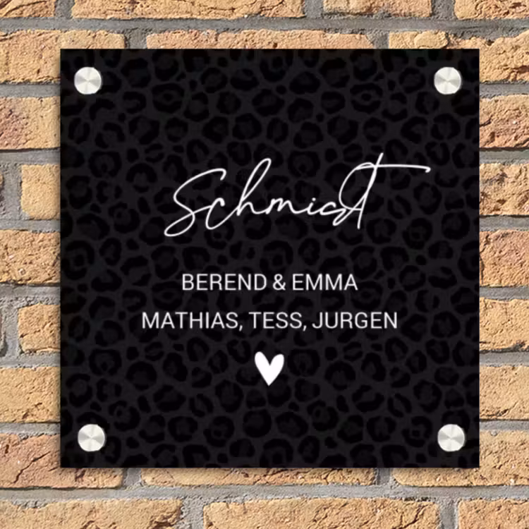 Zwart panterprint - Sierlijk Naambord Vierkant klein -sfeer1