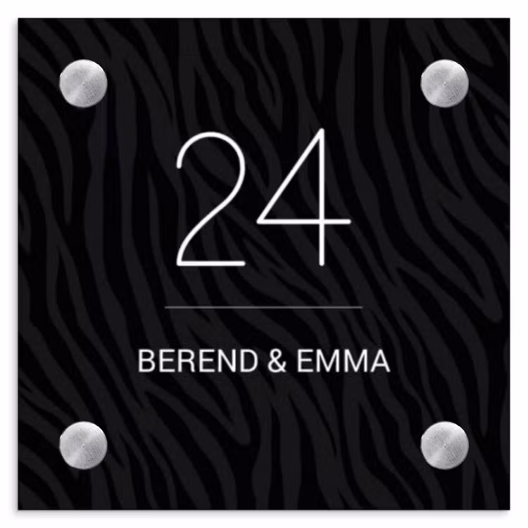 Zwart zebraprint - Klassiek Naambord Vierkant klein -3d