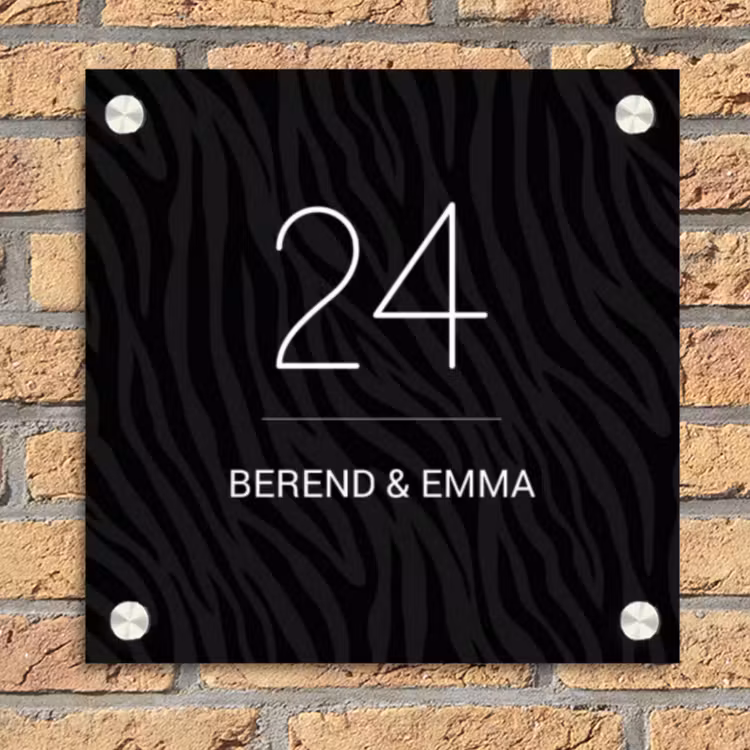 Zwart zebraprint - Klassiek Naambord Vierkant klein -sfeer1