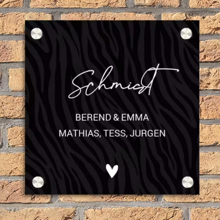 Zwart zebraprint - Sierlijk Naambord Vierkant klein -sfeer1