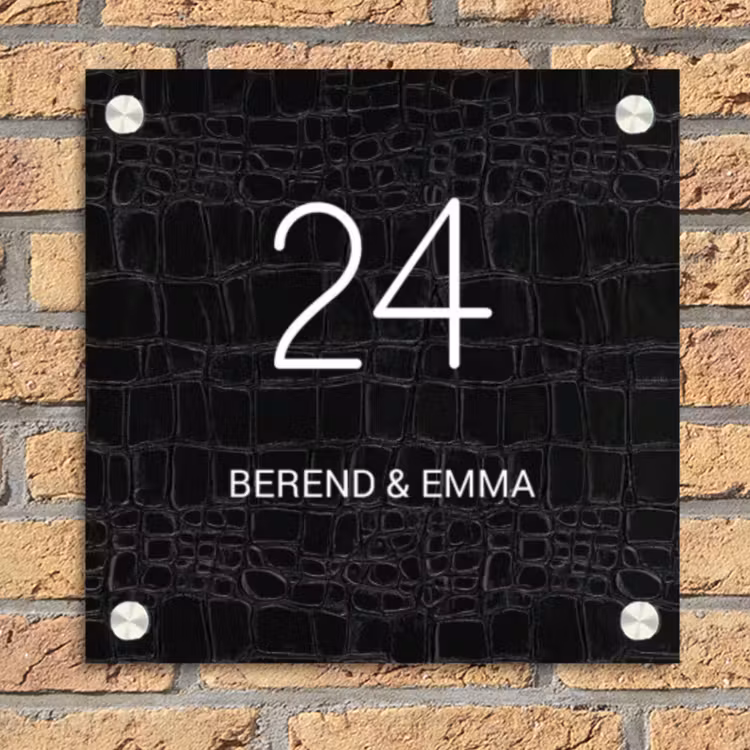 Zwart krokodillenleertextuur - Klassiek Naambord Vierkant klein -sfeer1