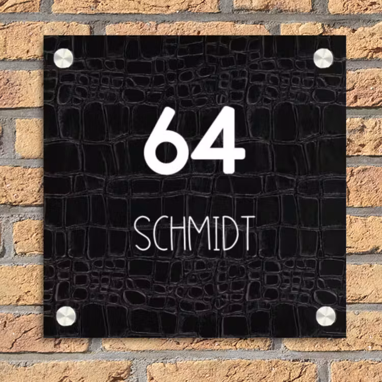 Zwart krokodillenleertextuur - Modern Naambord Vierkant klein -sfeer1
