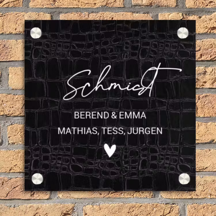 Zwart krokodillenleertextuur - Sierlijk Naambord Vierkant klein -sfeer1