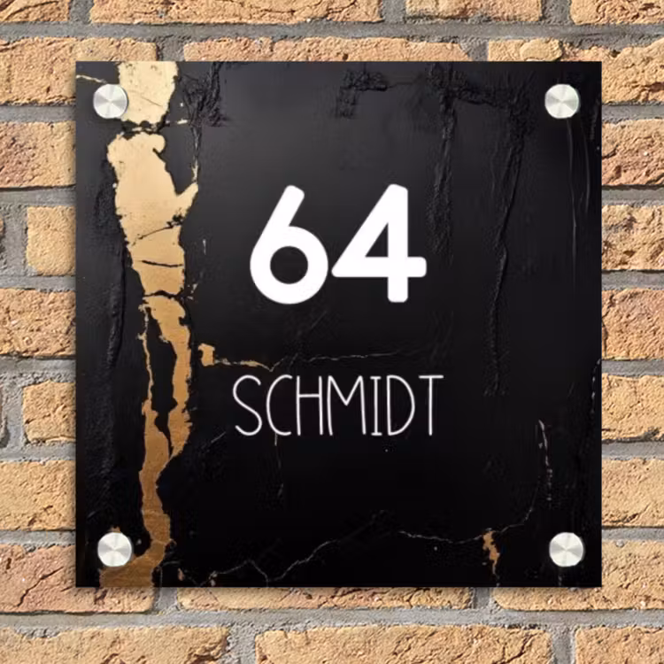 Zwart goud structuur - Modern Naambord Vierkant klein -sfeer1