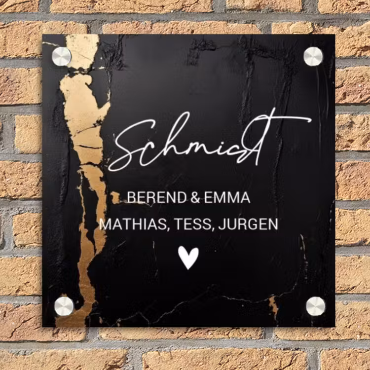 Zwart goud structuur - Sierlijk Naambord Vierkant klein -sfeer1