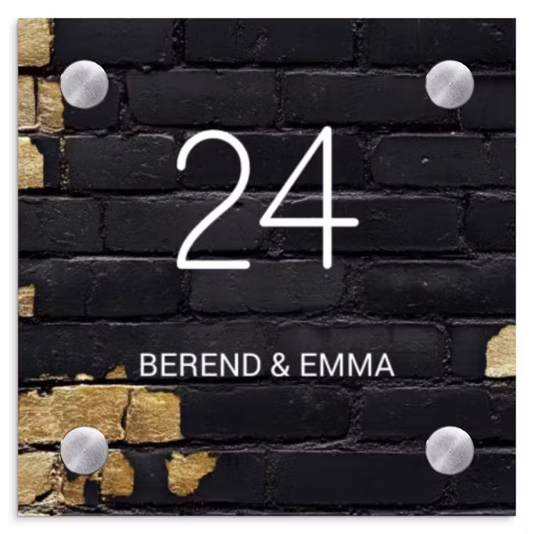 Stenen goud zwart - Klassiek Naambord Vierkant klein -3d