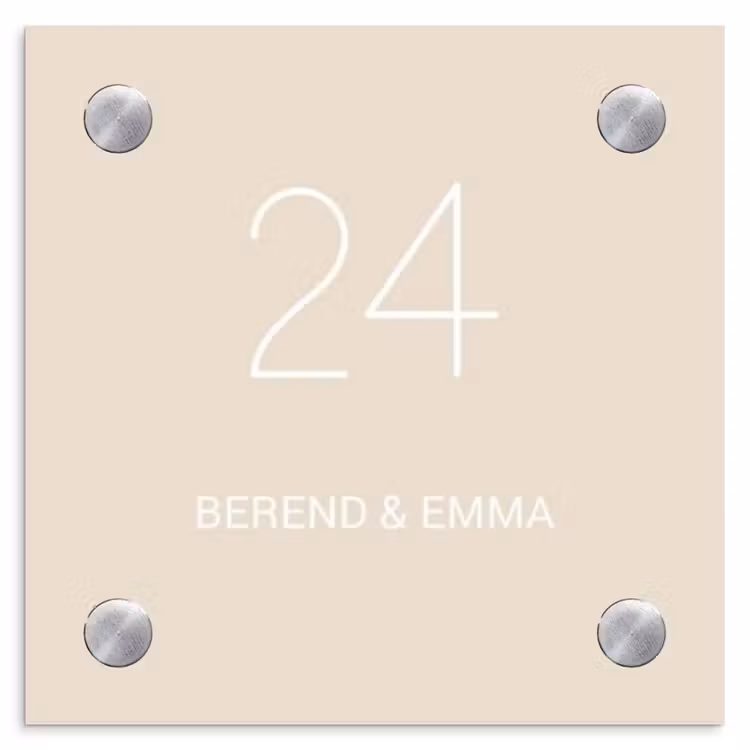 Effen - Beige - Klassiek Naambord Vierkant klein -3d