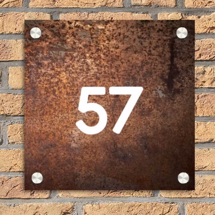 Verweerd metaal - Traditioneel Naambord Vierkant klein -sfeer1