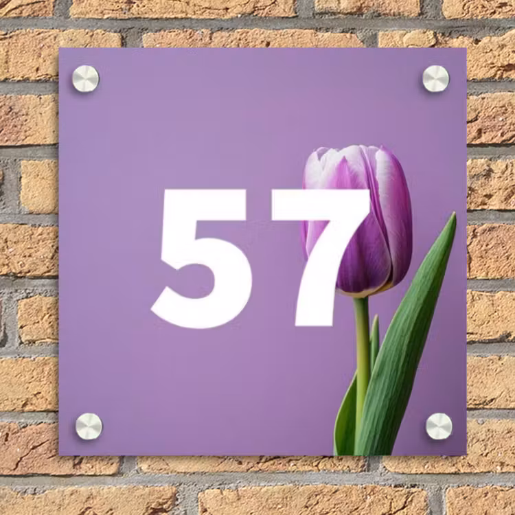 Paarse tulp - Traditioneel Naambord Vierkant klein -sfeer1