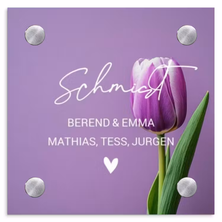 Paarse tulp - Sierlijk Naambord Vierkant klein -3d