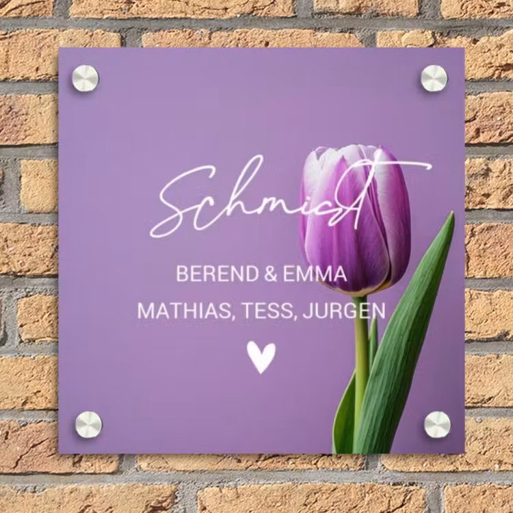 Paarse tulp - Sierlijk Naambord Vierkant klein -sfeer1