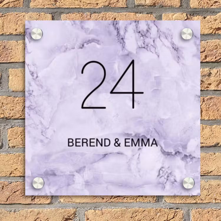 Paars marmer - Klassiek Naambord Vierkant klein -sfeer1
