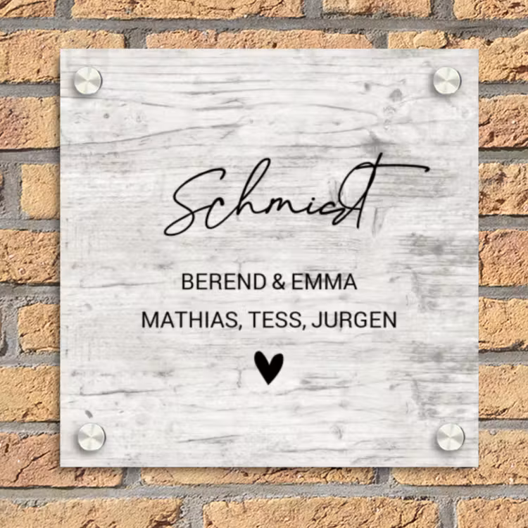 Witgrijs hout - Sierlijk Naambord Vierkant klein -sfeer1