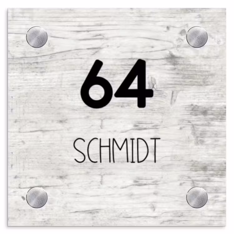 Witgrijs hout - Modern Naambord Vierkant klein -3d