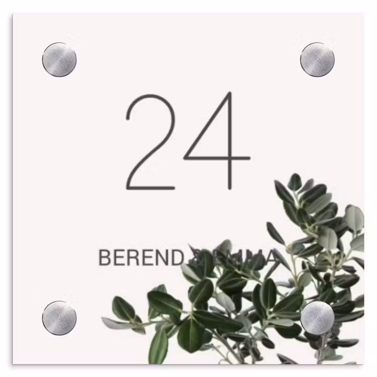 Wit met bladeren - Klassiek Naambord Vierkant klein -3d