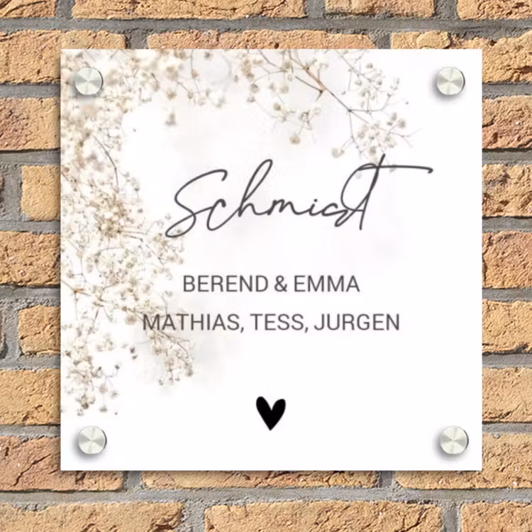 Wit met bloementakjes - Sierlijk Naambord Vierkant klein -sfeer1