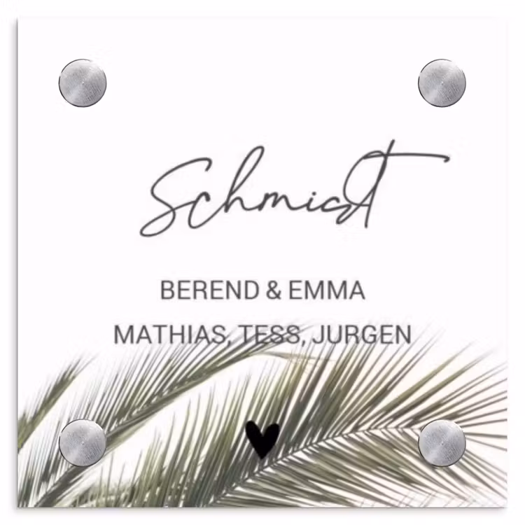 Wit met palmblad - Sierlijk Naambord Vierkant klein -3d