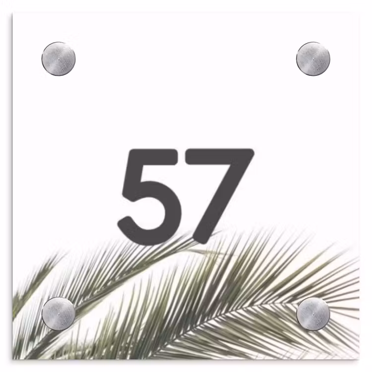 Wit met palmblad - Traditioneel Naambord Vierkant klein -3d