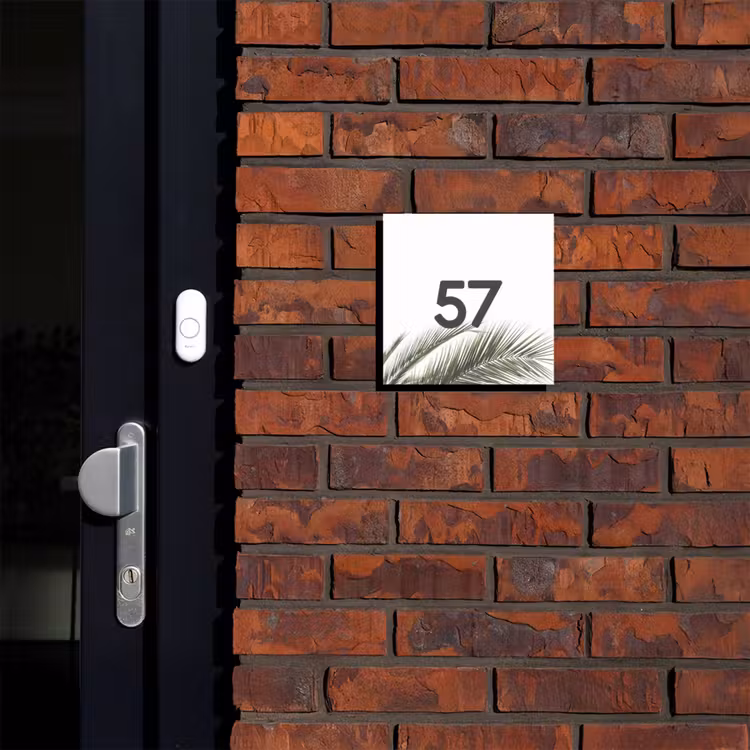 Wit met palmblad - Traditioneel Naambord Vierkant klein -sfeer1-XS