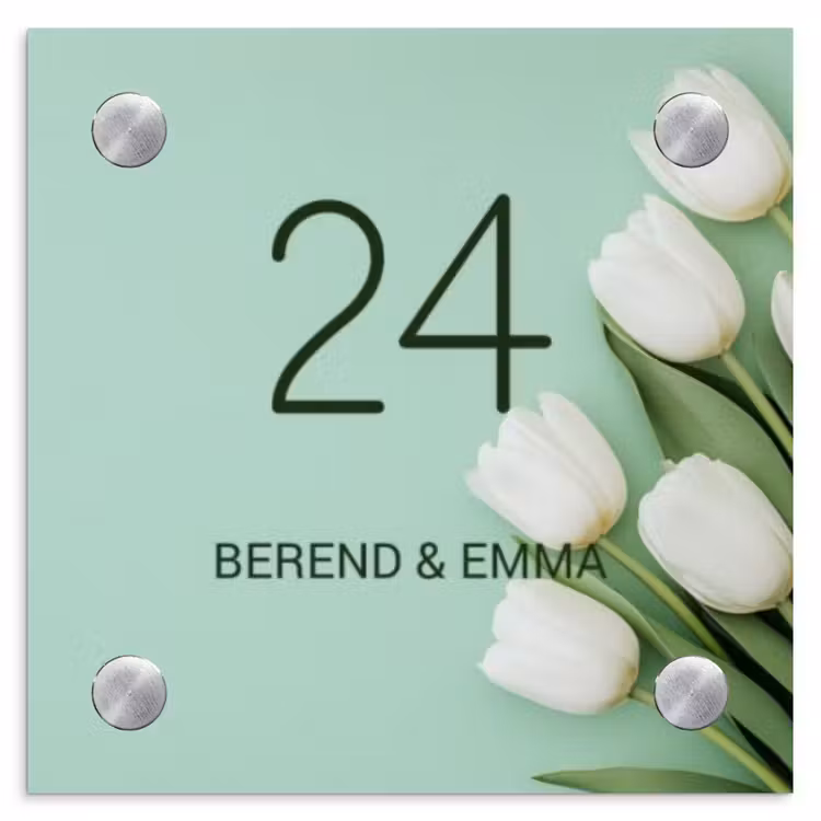 Witte tulpen - Klassiek Naambord Vierkant klein -3d