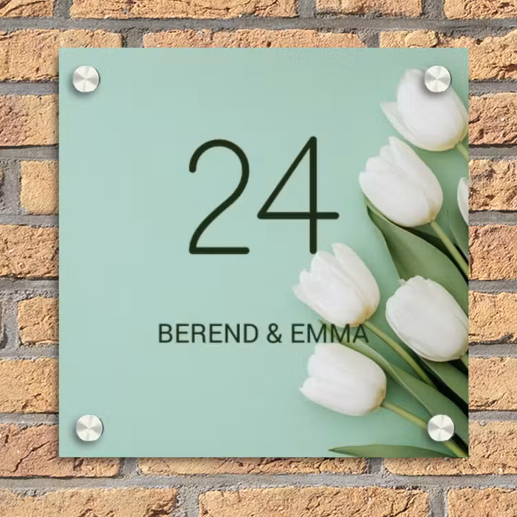 Witte tulpen - Klassiek Naambord Vierkant klein -sfeer1