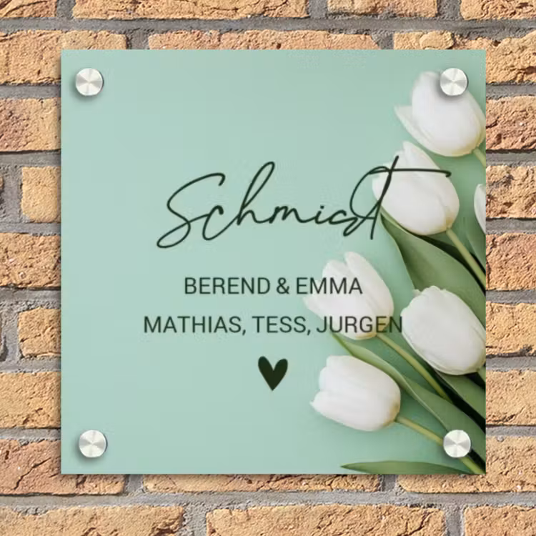 Witte tulpen - Sierlijk Naambord Vierkant klein -sfeer1