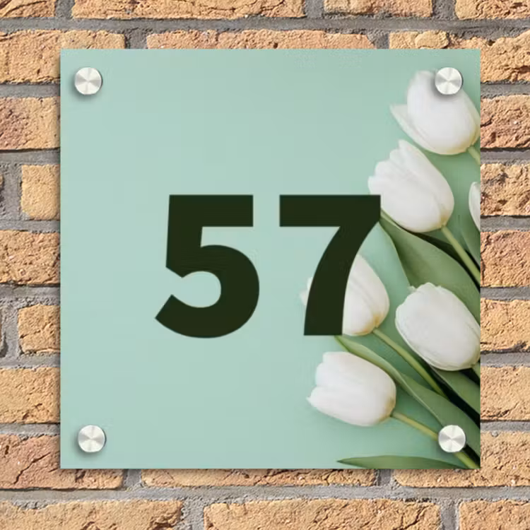 Witte tulpen - Traditioneel Naambord Vierkant klein -sfeer1