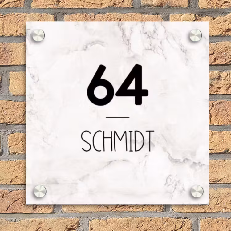 Wit marmer - Modern Naambord Vierkant klein -sfeer1