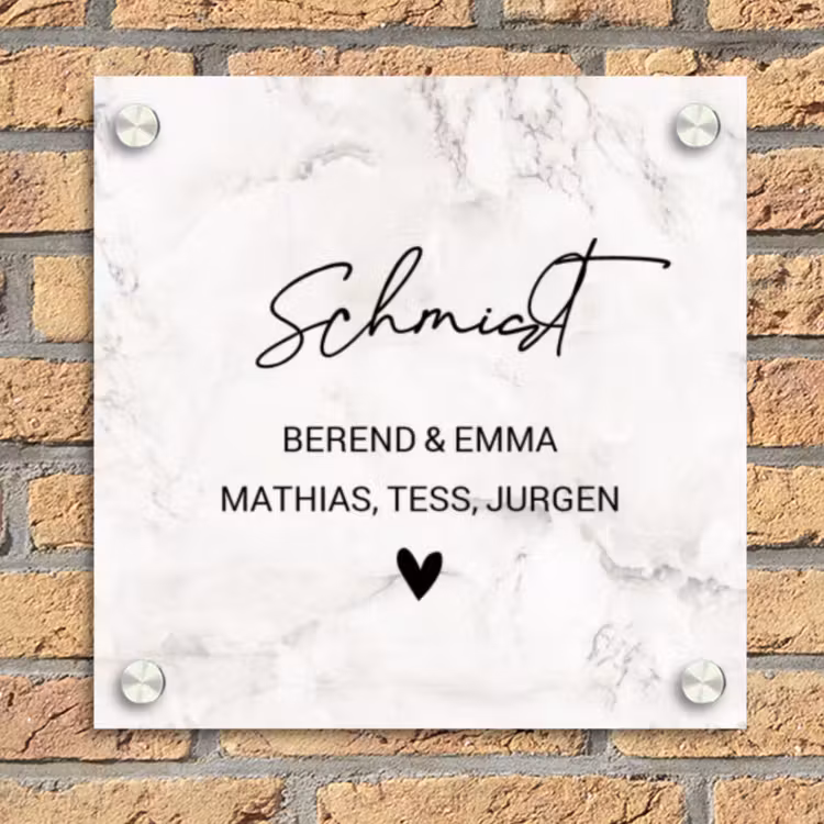 Wit marmer - Sierlijk Naambord Vierkant klein -sfeer1