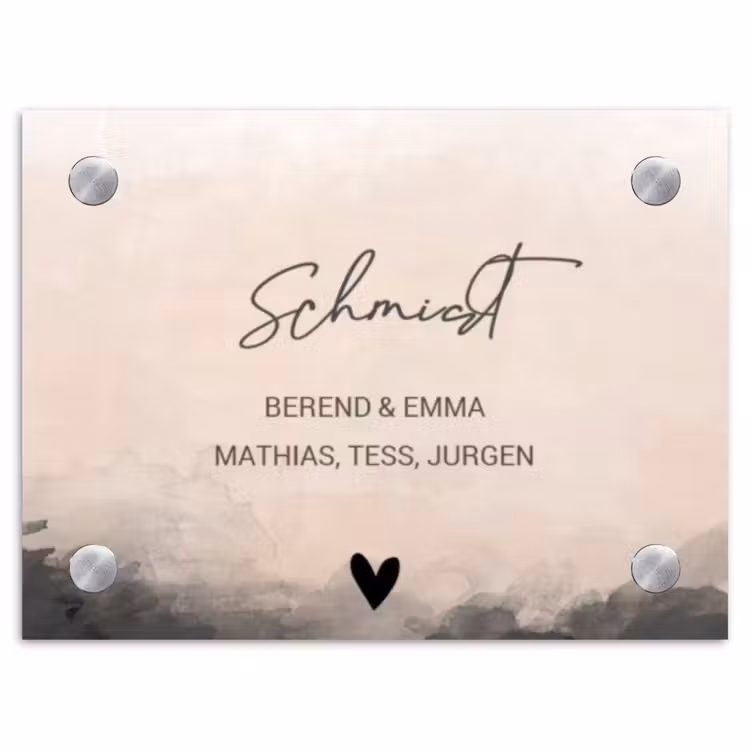 Aquarel - Beige - Sierlijk Naambord Rechthoek middel -3d