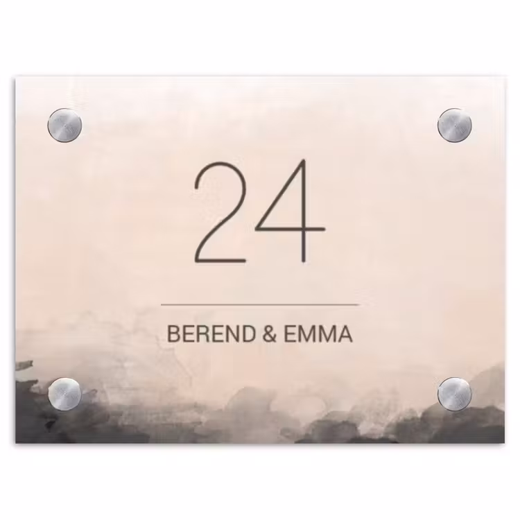 Aquarel - Beige - Klassiek Naambord Rechthoek middel -3d