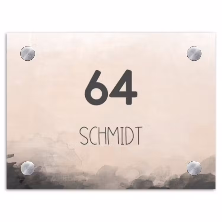 Aquarel - Beige - Modern Naambord Rechthoek middel -3d